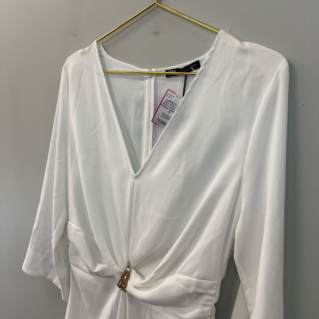 Zara White Long Sleeve Knot Front Romper Small