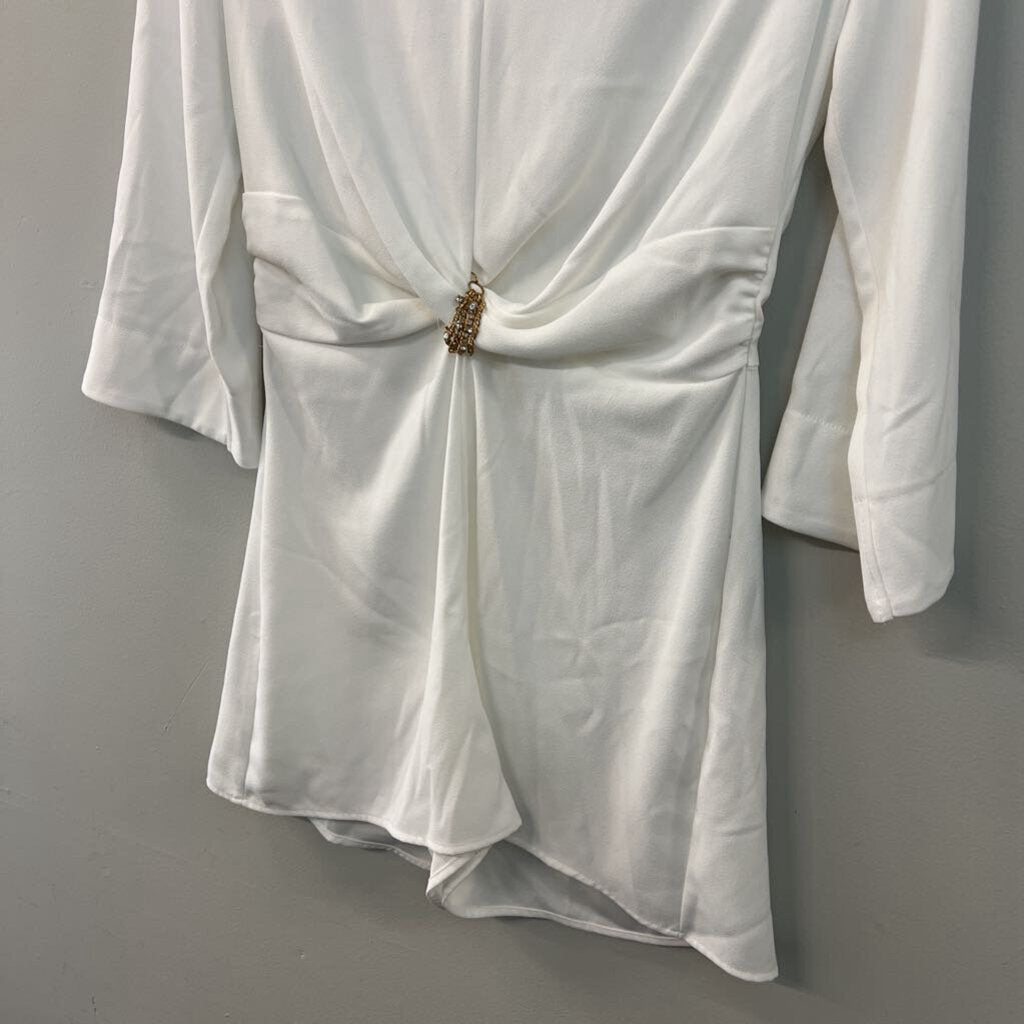 Zara White Long Sleeve Knot Front Romper Small