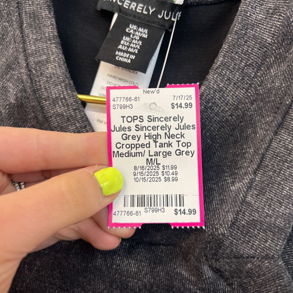 Sincerely Jules Grey High Neck Cropped Tank Top Medium/ Large