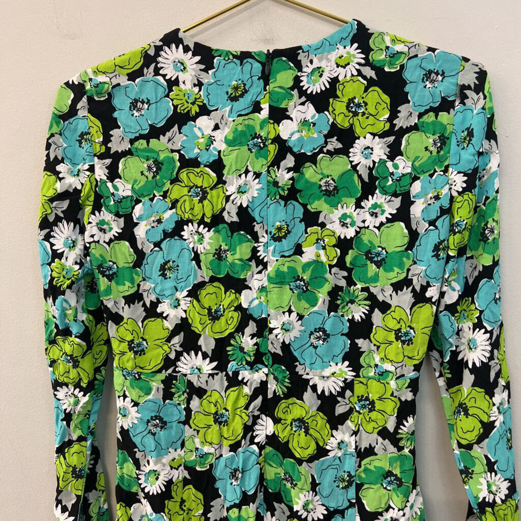 Zara Black/ Green/ Blue Flower Print Long Sleeve Bodysuit Small