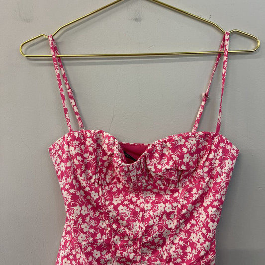 Zara Pink/ White Flower Print Bodysuit Small