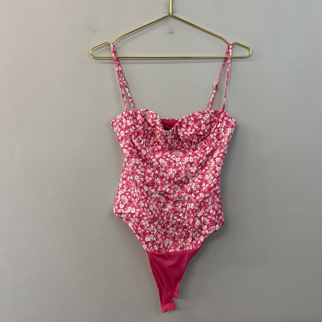 Zara Pink/ White Flower Print Bodysuit Small