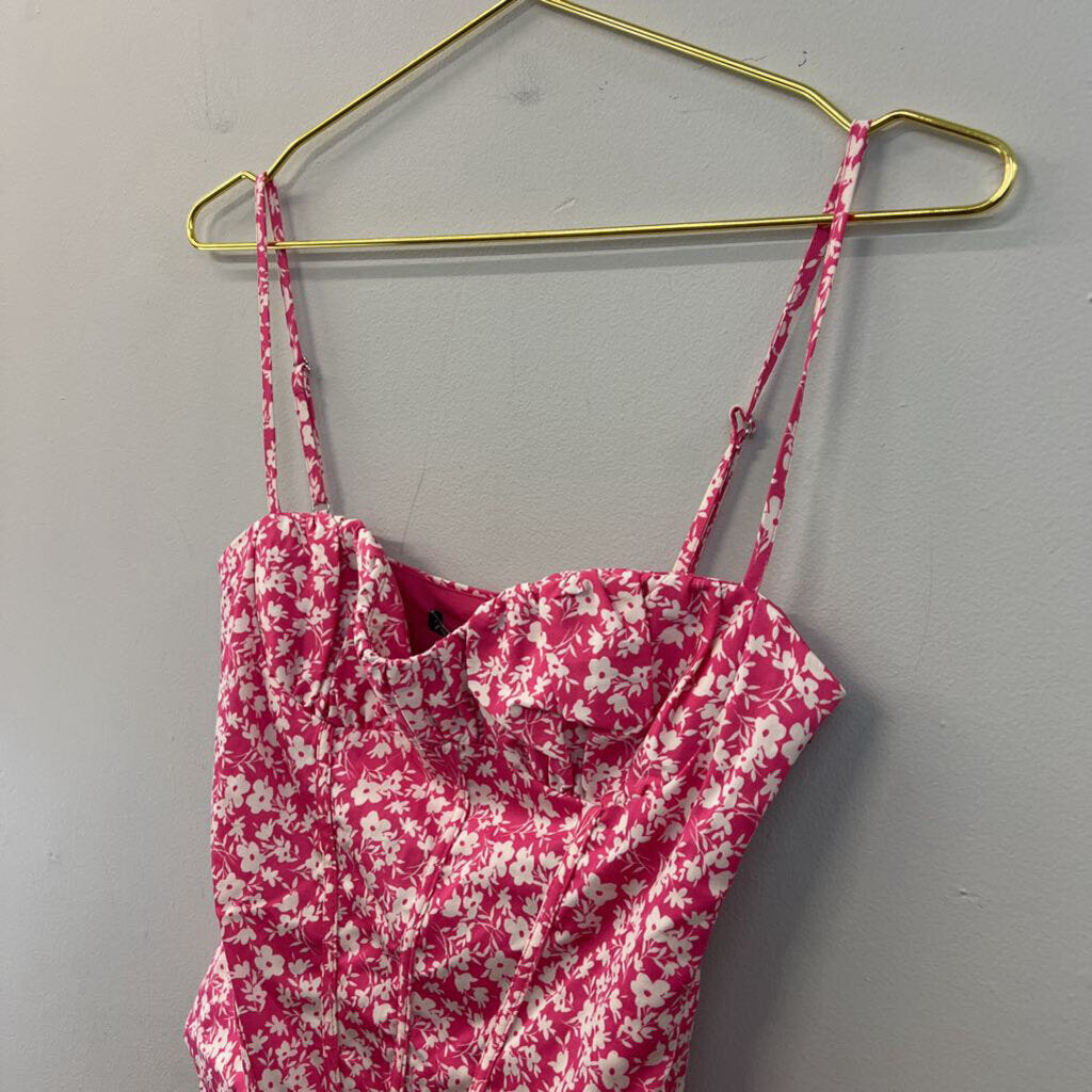 Zara Pink/ White Flower Print Bodysuit Small