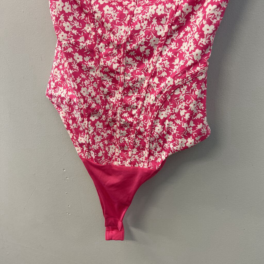 Zara Pink/ White Flower Print Bodysuit Small