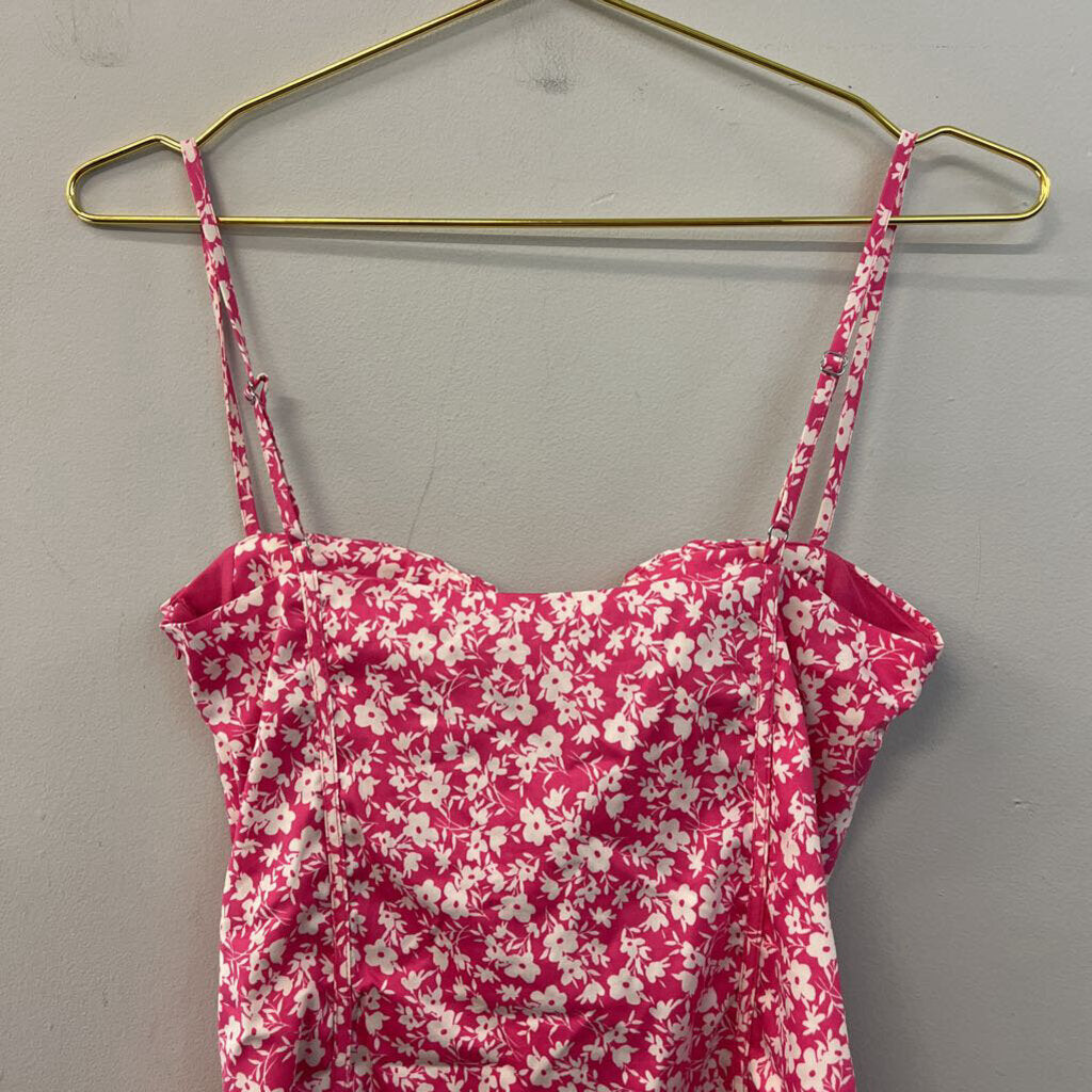 Zara Pink/ White Flower Print Bodysuit Small