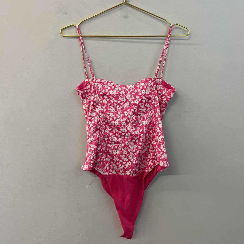 Zara Pink/ White Flower Print Bodysuit Small