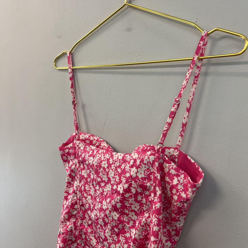 Zara Pink/ White Flower Print Bodysuit Small