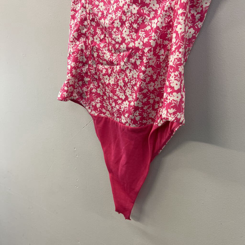 Zara Pink/ White Flower Print Bodysuit Small