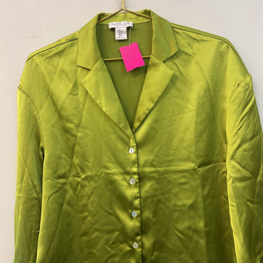 Rachel Zoe Green Silky Long Sleeve Button Down Top Small
