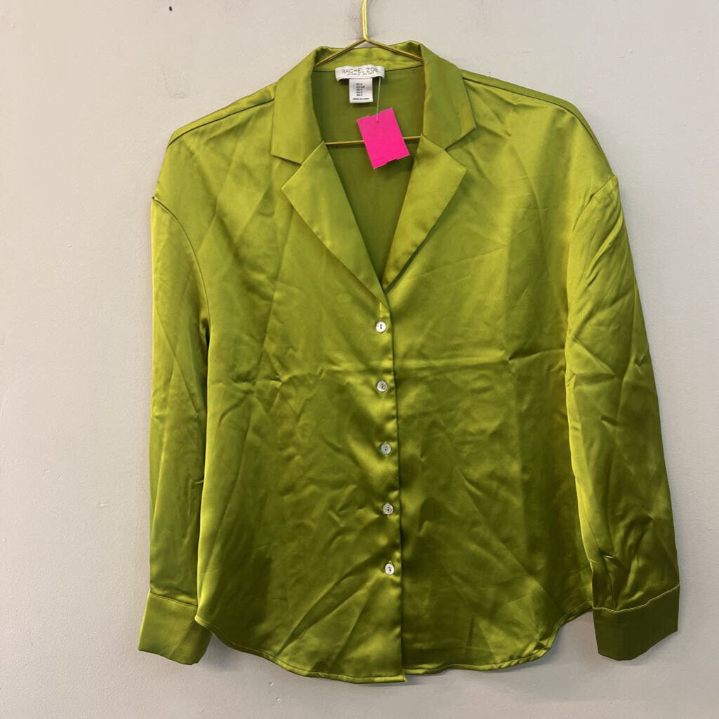 Rachel Zoe Green Silky Long Sleeve Button Down Top Small