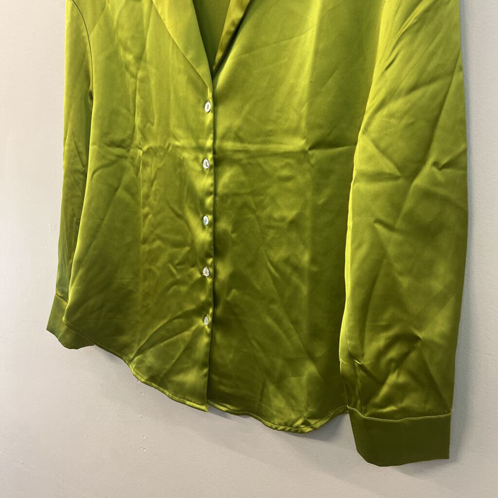 Rachel Zoe Green Silky Long Sleeve Button Down Top Small