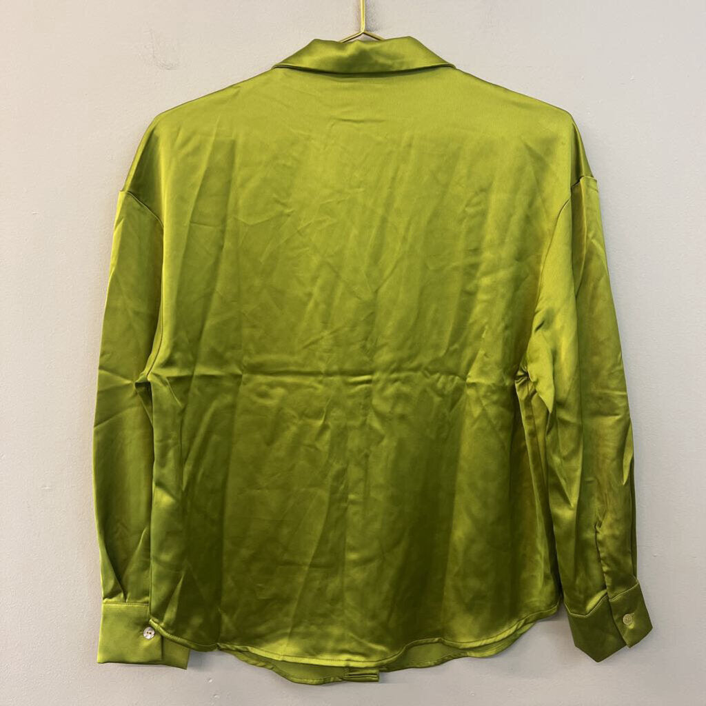 Rachel Zoe Green Silky Long Sleeve Button Down Top Small