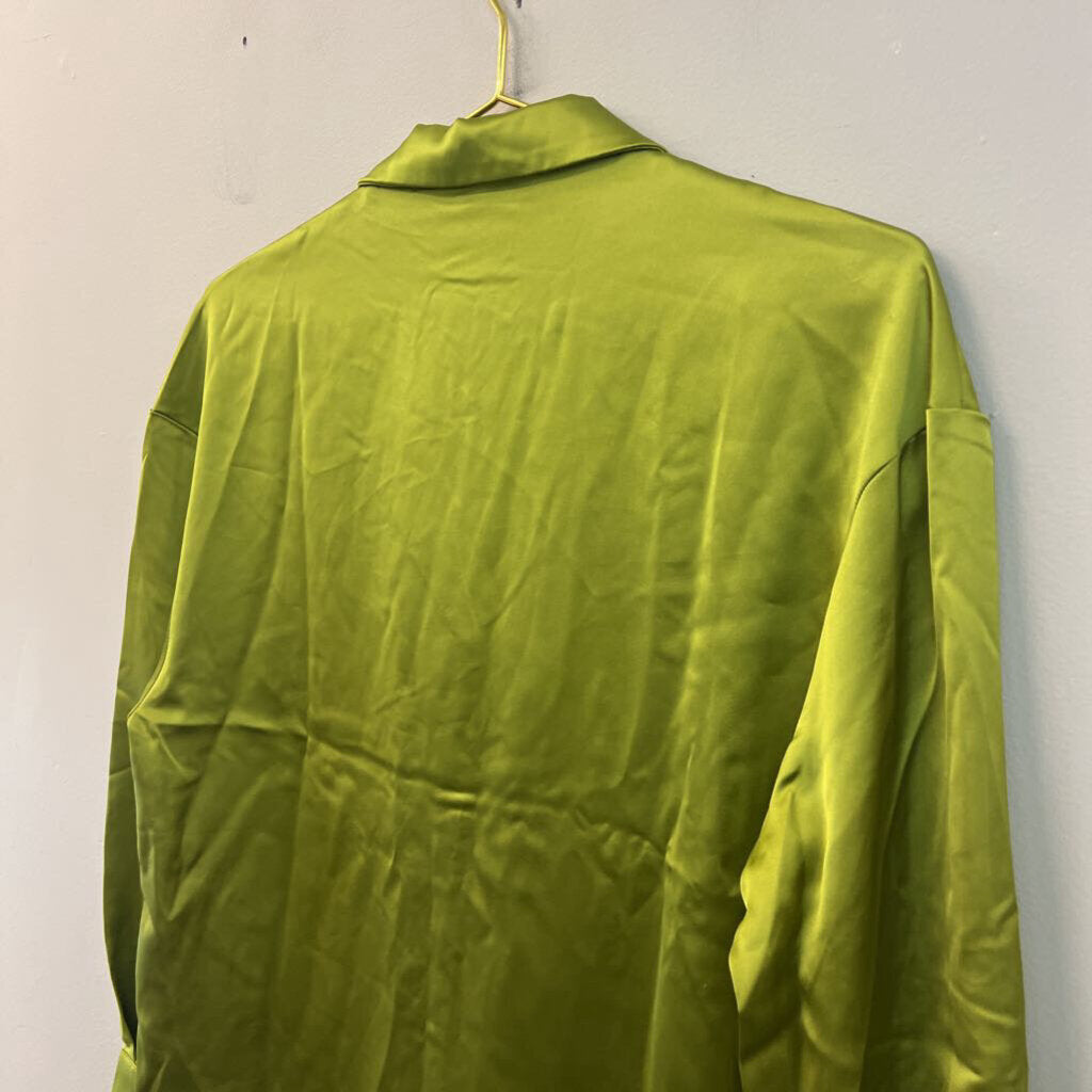 Rachel Zoe Green Silky Long Sleeve Button Down Top Small