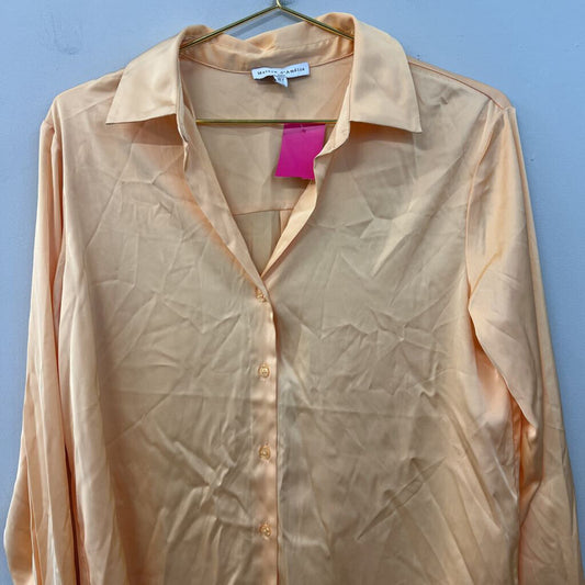 Maison d'Amelie Orange Silky Long Sleeve Button Down Top Small
