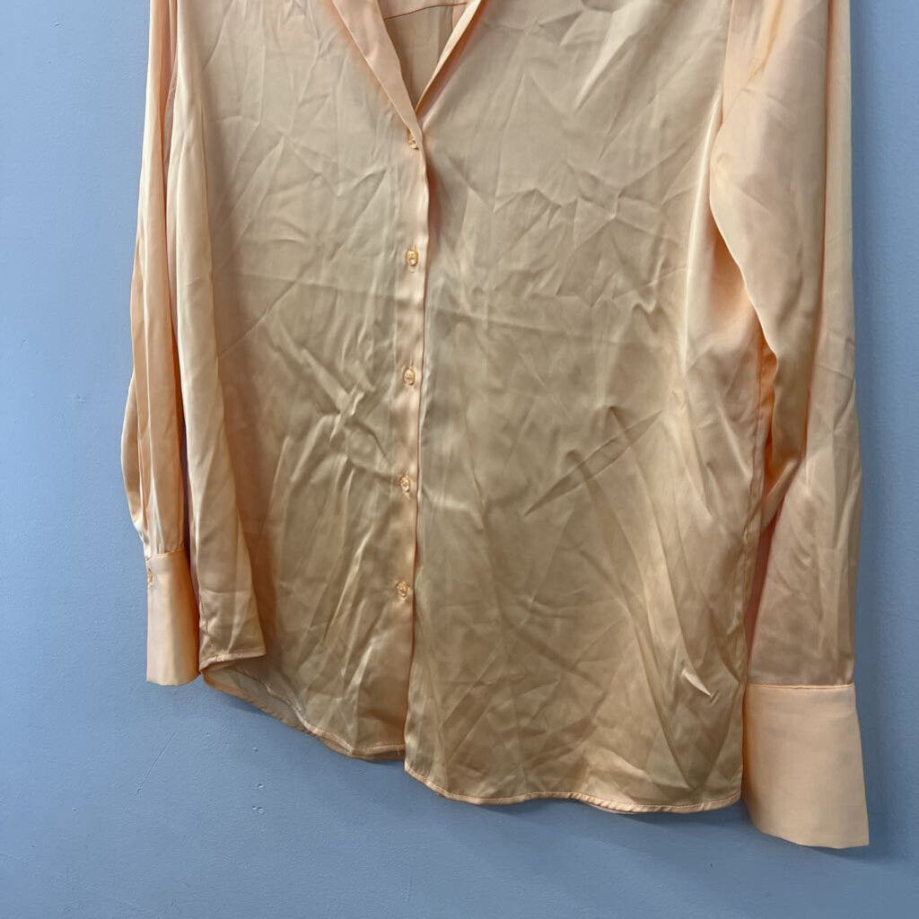 Maison d'Amelie Orange Silky Long Sleeve Button Down Top Small