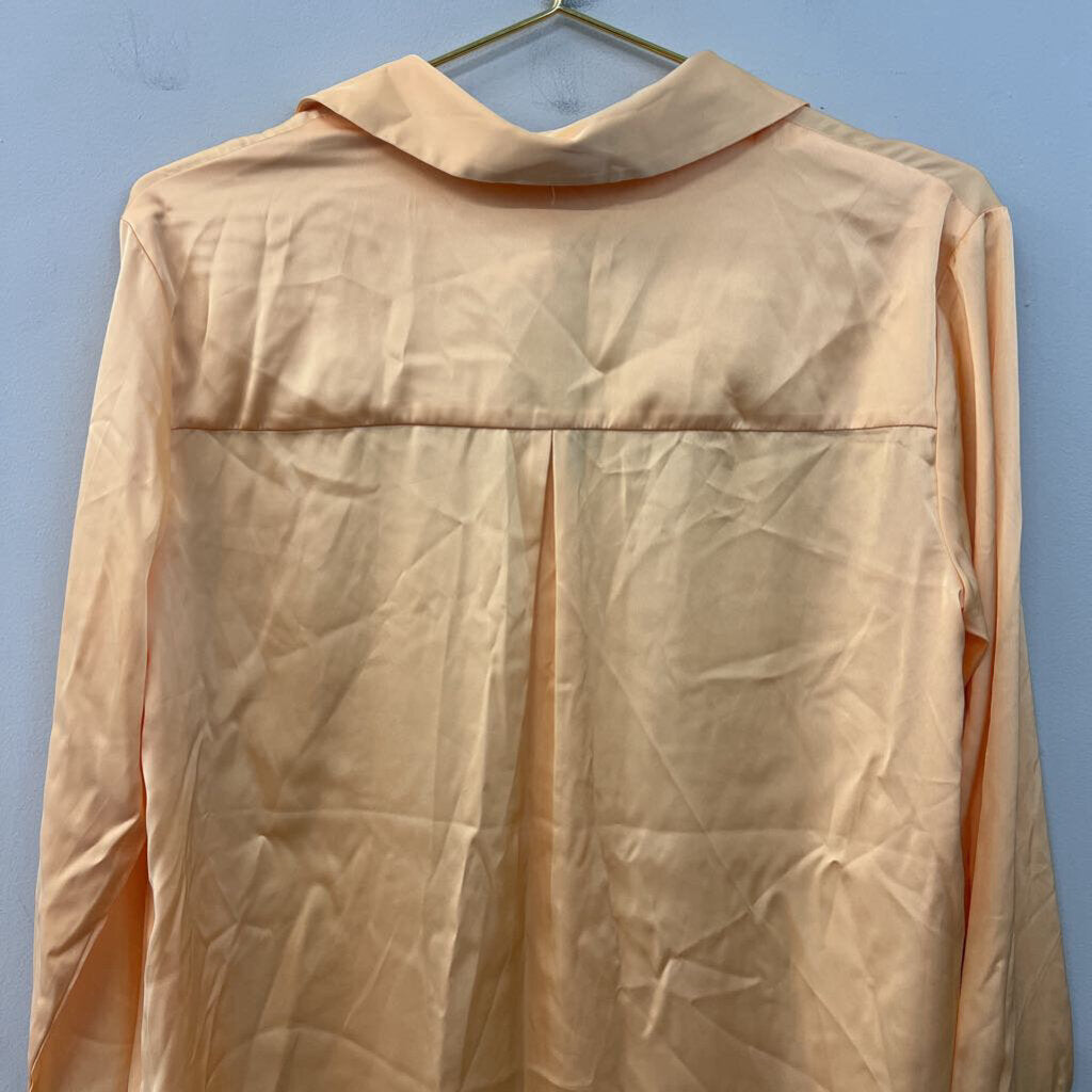 Maison d'Amelie Orange Silky Long Sleeve Button Down Top Small