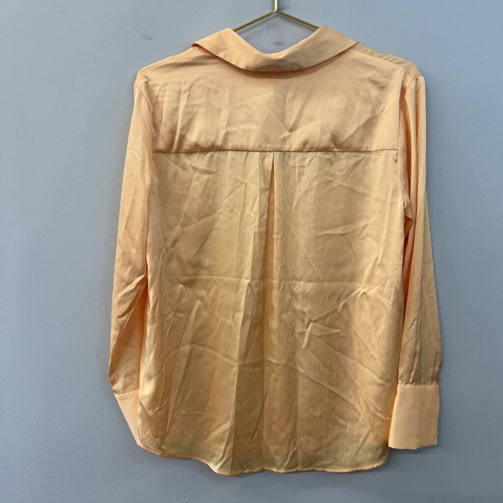 Maison d'Amelie Orange Silky Long Sleeve Button Down Top Small