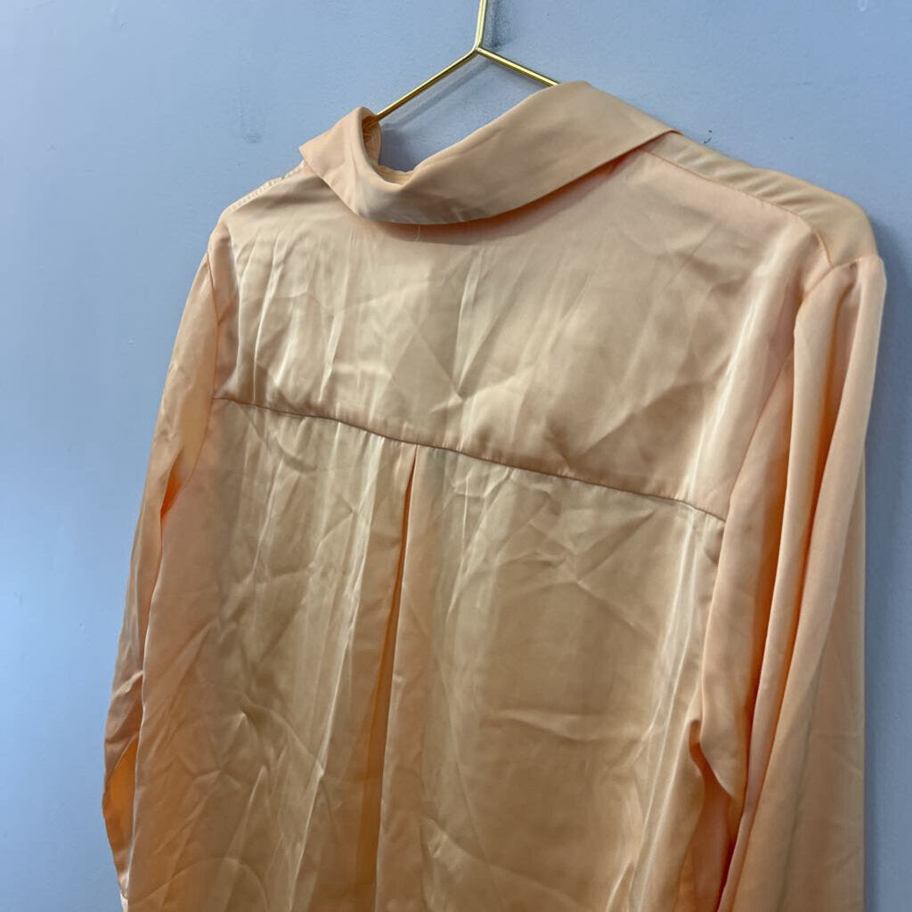 Maison d'Amelie Orange Silky Long Sleeve Button Down Top Small