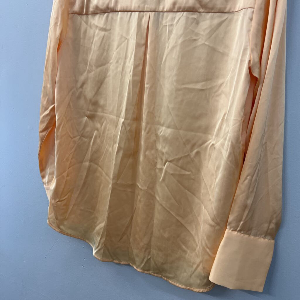 Maison d'Amelie Orange Silky Long Sleeve Button Down Top Small