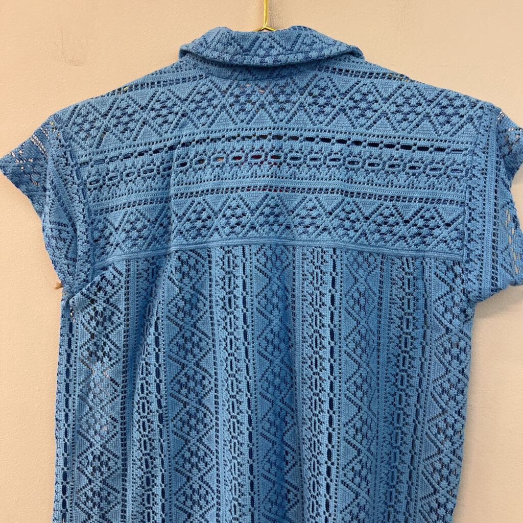 Goa Blue Sheer Knit Short Sleeve Button Down Top/ Shorts Set Extra Small