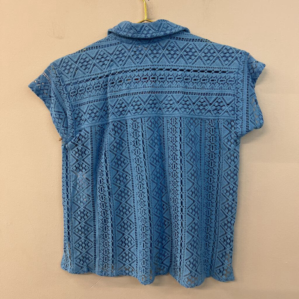 Goa Blue Sheer Knit Short Sleeve Button Down Top/ Shorts Set Extra Small