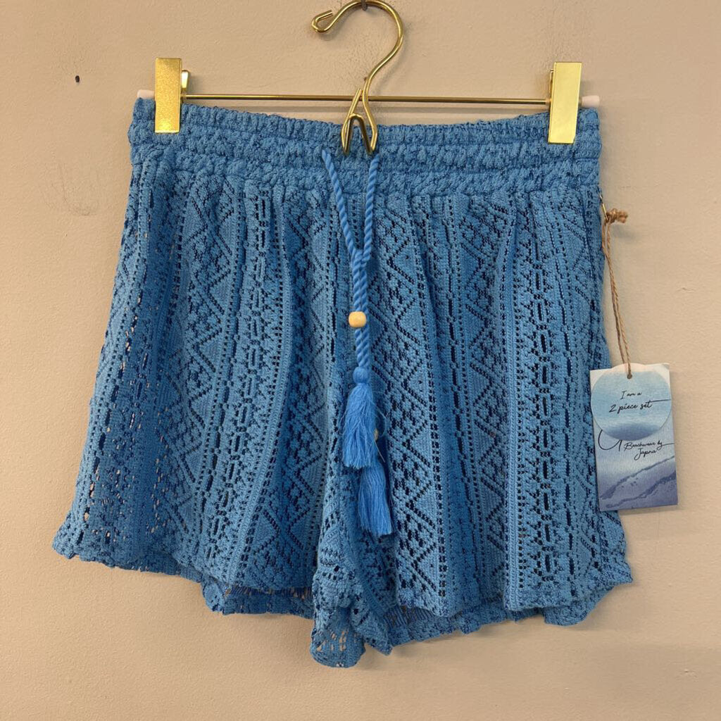 Goa Blue Sheer Knit Short Sleeve Button Down Top/ Shorts Set Extra Small