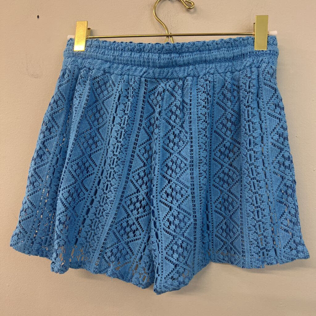 Goa Blue Sheer Knit Short Sleeve Button Down Top/ Shorts Set Extra Small