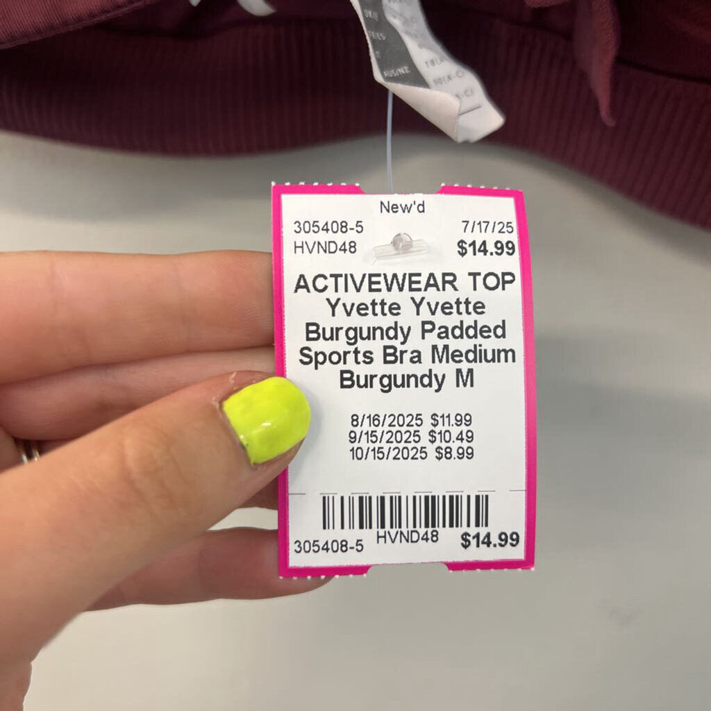 Yvette Burgundy Padded Sports Bra Medium