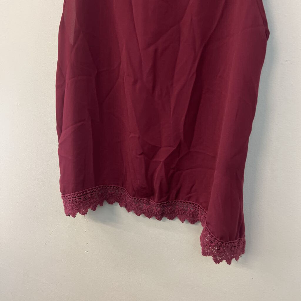 Elodie Burgundy Lace Trim Tank Top Large