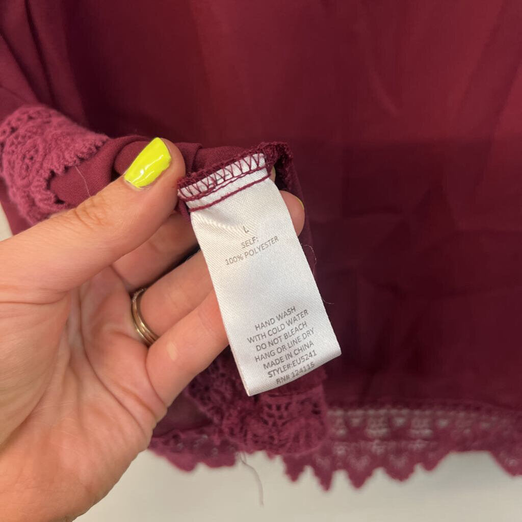 Elodie Burgundy Lace Trim Tank Top Large