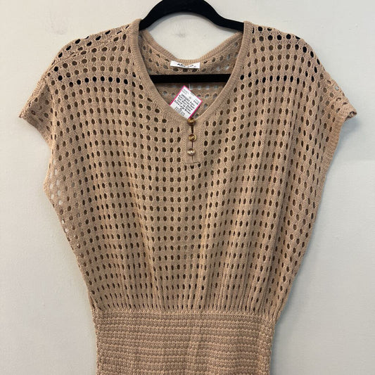 Aolro Brown Open Knit Short Sleeve Cover Up Dress Extra Large