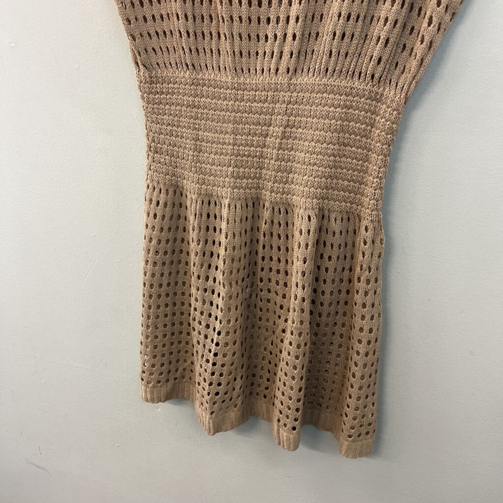 Aolro Brown Open Knit Short Sleeve Cover Up Dress Extra Large