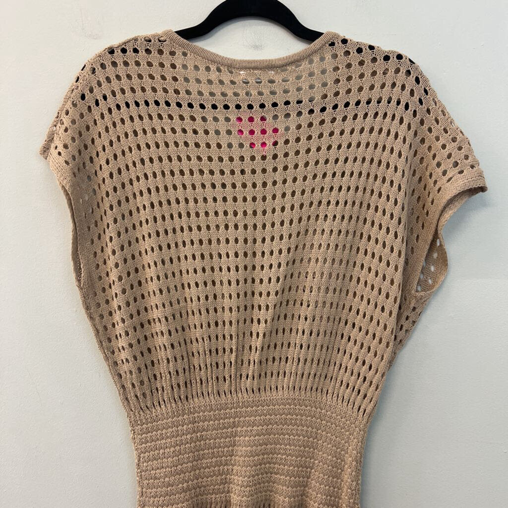 Aolro Brown Open Knit Short Sleeve Cover Up Dress Extra Large