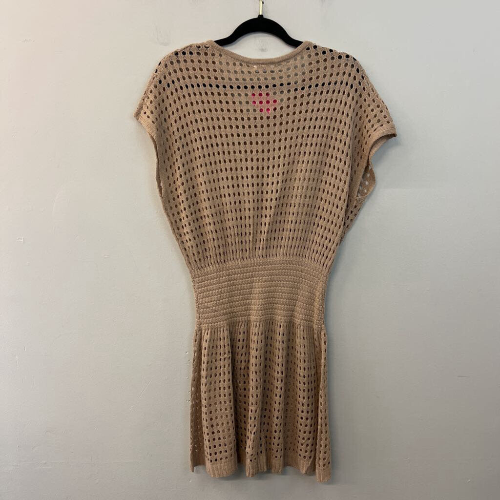 Aolro Brown Open Knit Short Sleeve Cover Up Dress Extra Large
