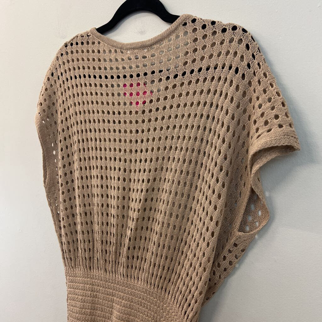 Aolro Brown Open Knit Short Sleeve Cover Up Dress Extra Large