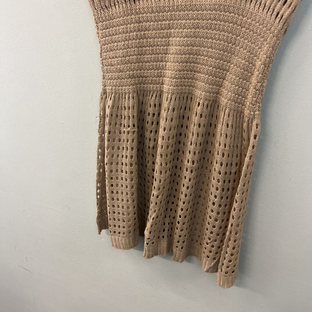 Aolro Brown Open Knit Short Sleeve Cover Up Dress Extra Large