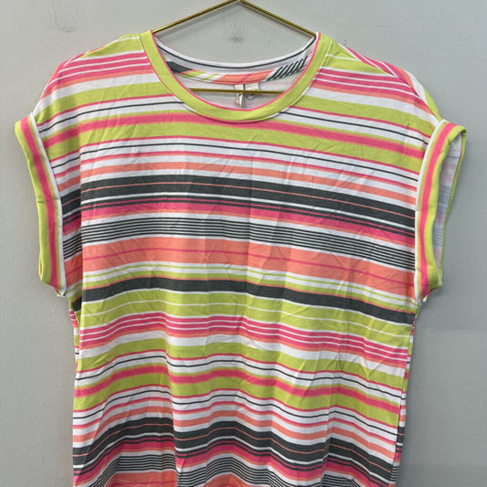 Live Well White/ Multi Striped Short Sleeve Top Medium