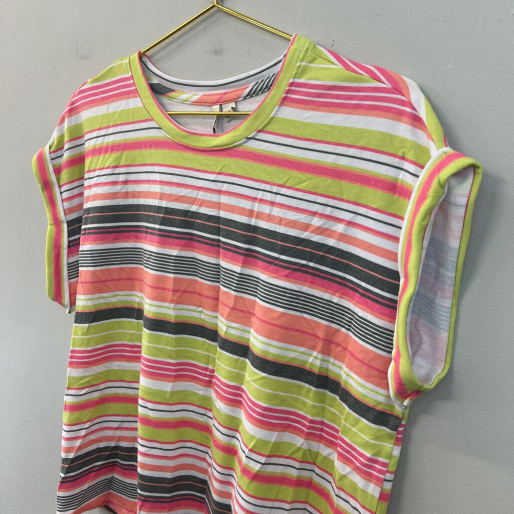 Live Well White/ Multi Striped Short Sleeve Top Medium