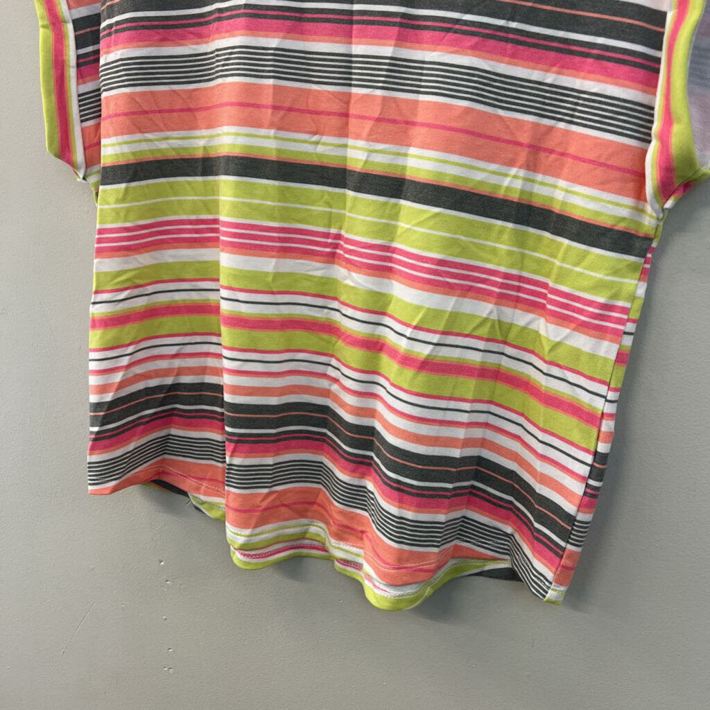 Live Well White/ Multi Striped Short Sleeve Top Medium