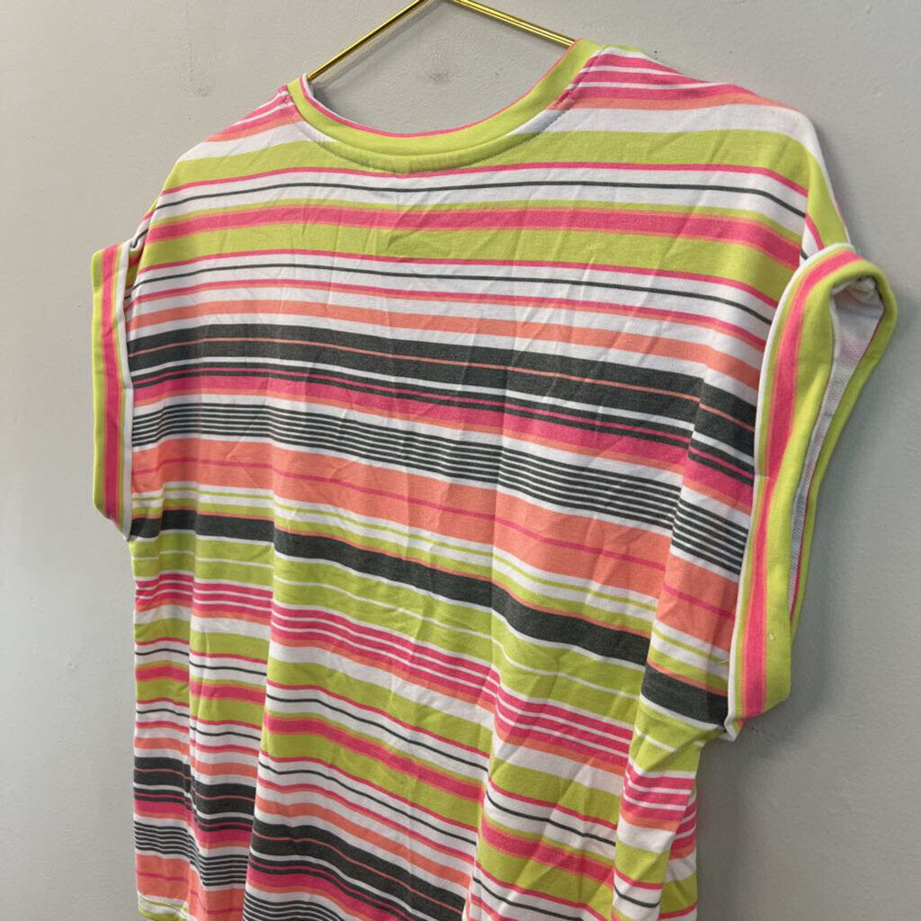 Live Well White/ Multi Striped Short Sleeve Top Medium