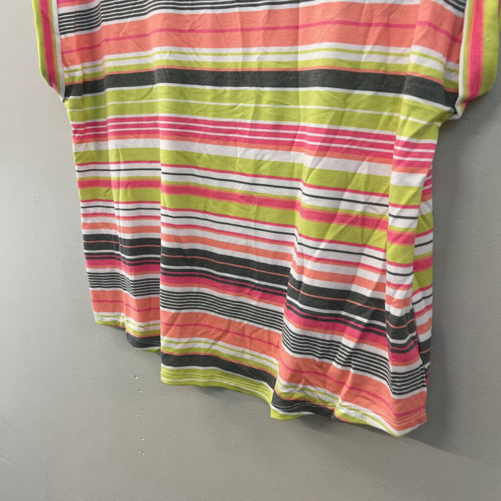 Live Well White/ Multi Striped Short Sleeve Top Medium