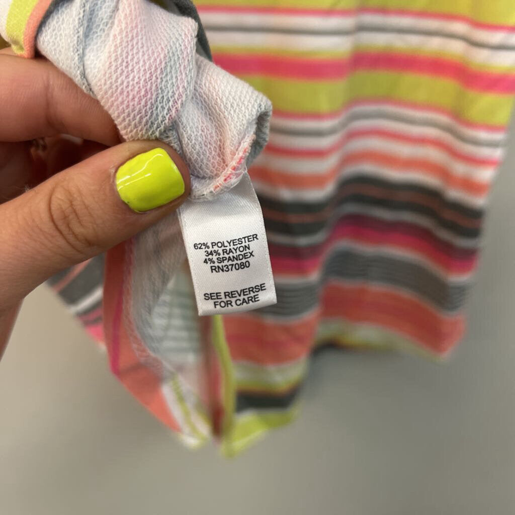 Live Well White/ Multi Striped Short Sleeve Top Medium