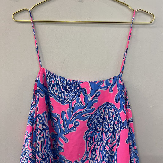Lilly Pulitzer Pink/ Blue Print Silky Tank Top Large