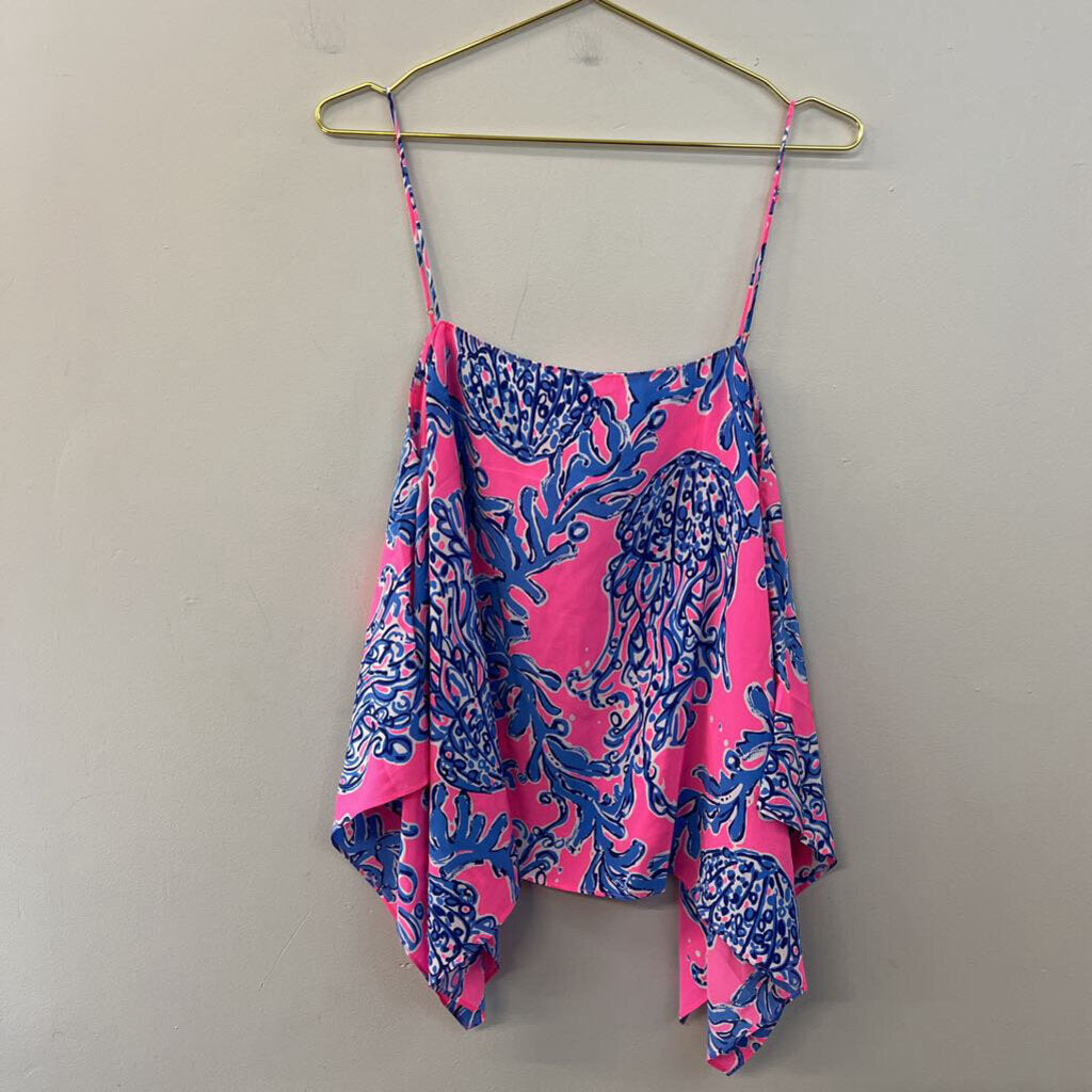 Lilly Pulitzer Pink/ Blue Print Silky Tank Top Large