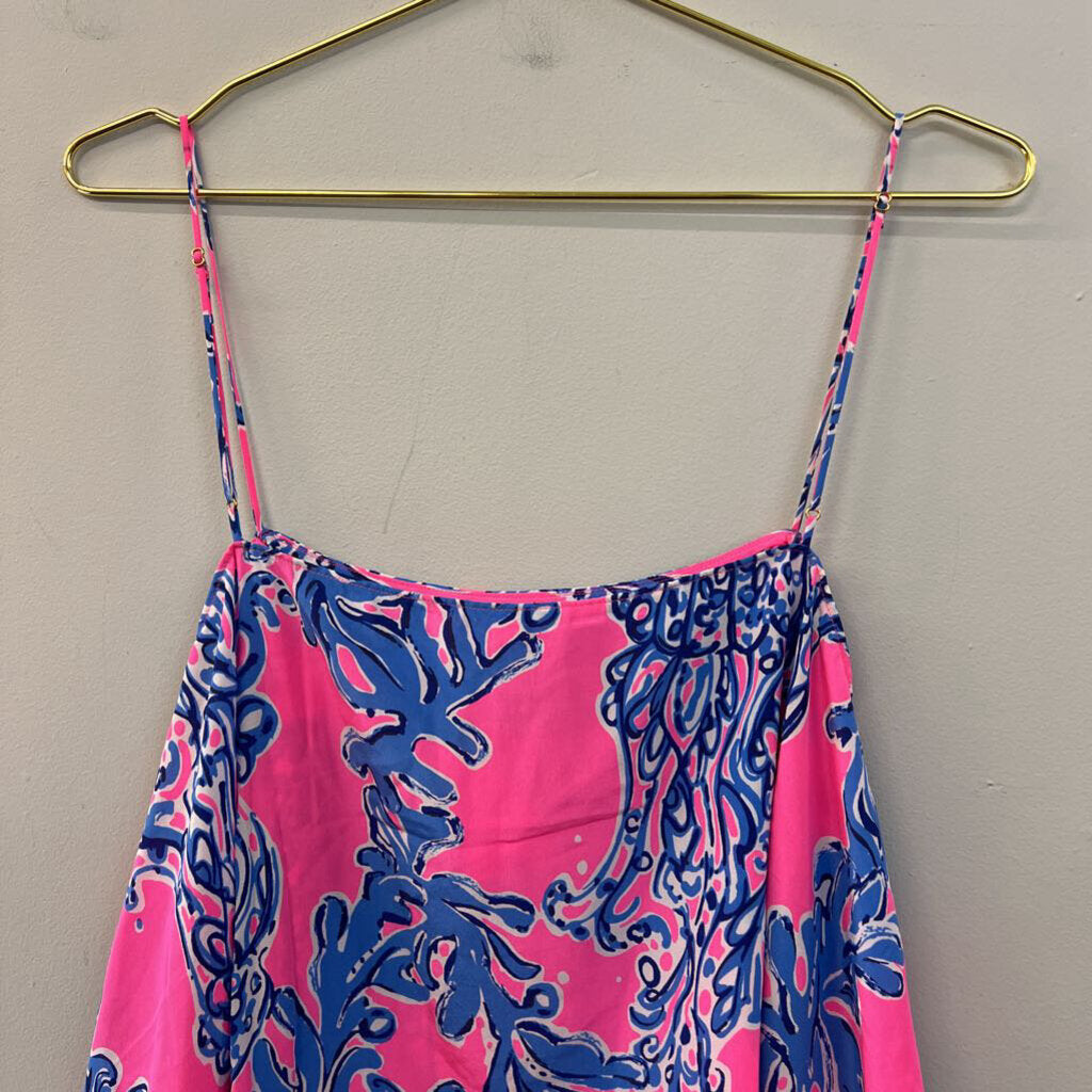 Lilly Pulitzer Pink/ Blue Print Silky Tank Top Large