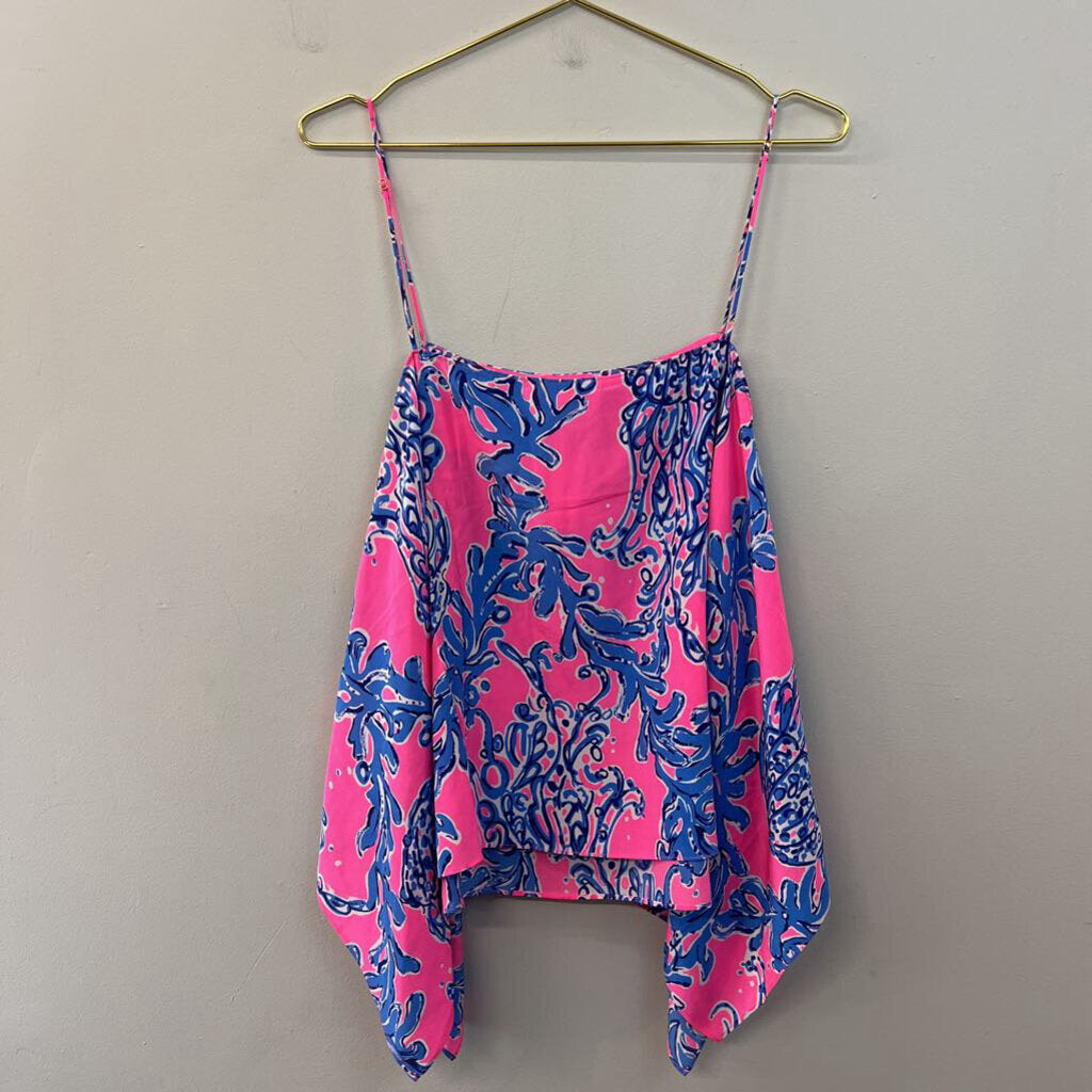 Lilly Pulitzer Pink/ Blue Print Silky Tank Top Large