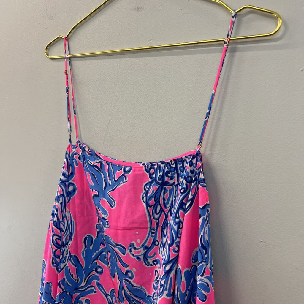 Lilly Pulitzer Pink/ Blue Print Silky Tank Top Large