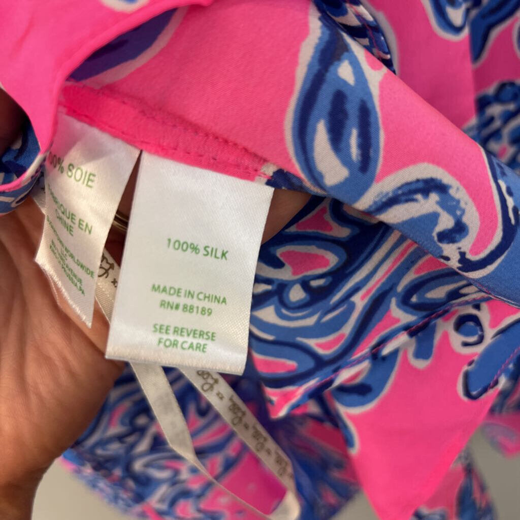 Lilly Pulitzer Pink/ Blue Print Silky Tank Top Large