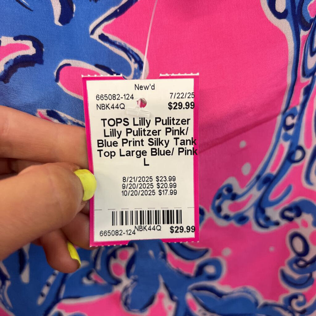 Lilly Pulitzer Pink/ Blue Print Silky Tank Top Large