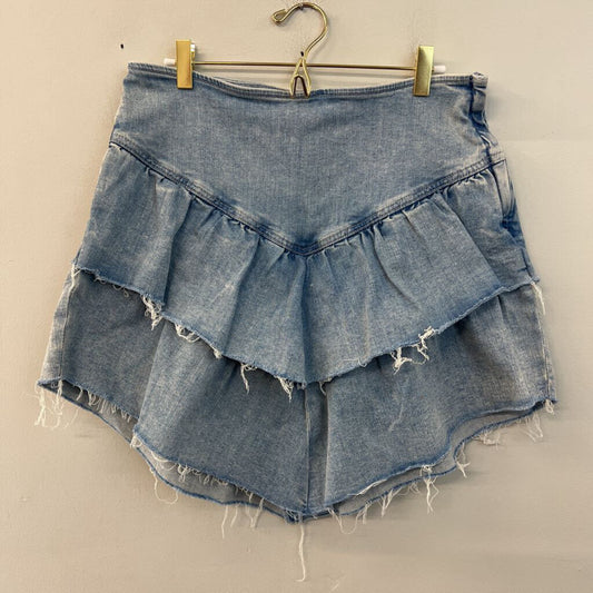 Mother Light Wash Layered Frayed Hem Denim Skirt 34